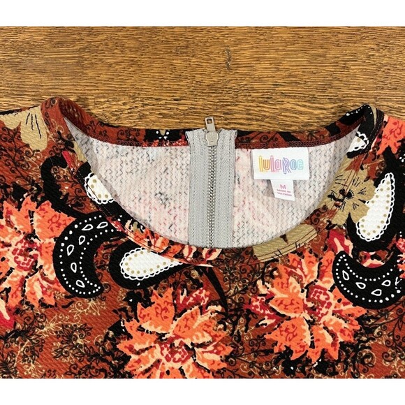 Lularoe Amelia Dress Women’s Medium M Zipper Knit Short Sleeve Fall Floral - Picture 5 of 5